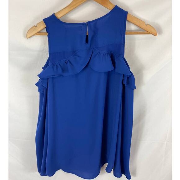 TROUVE Ruffle Cold Shoulder Top In Blue Marine size XS - Picture 6 of 7